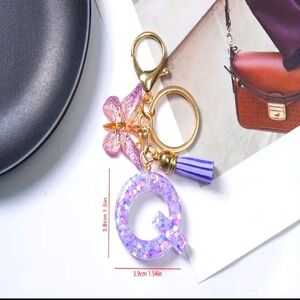 NEW! Resin Letter "Q" Initial Keychain Purse Charm w/Butterfly & Tassel ~ 🎒